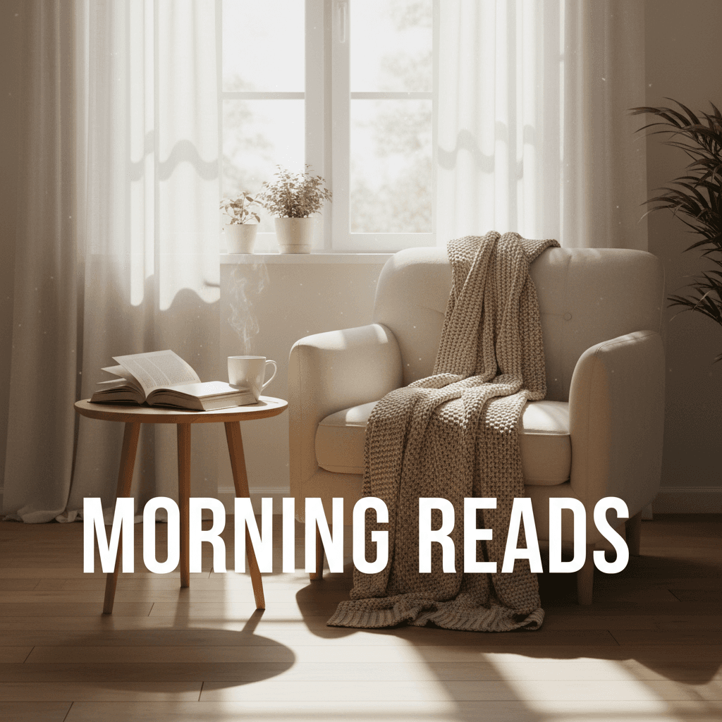 Sunlit reading nook with armchair and open book by the window