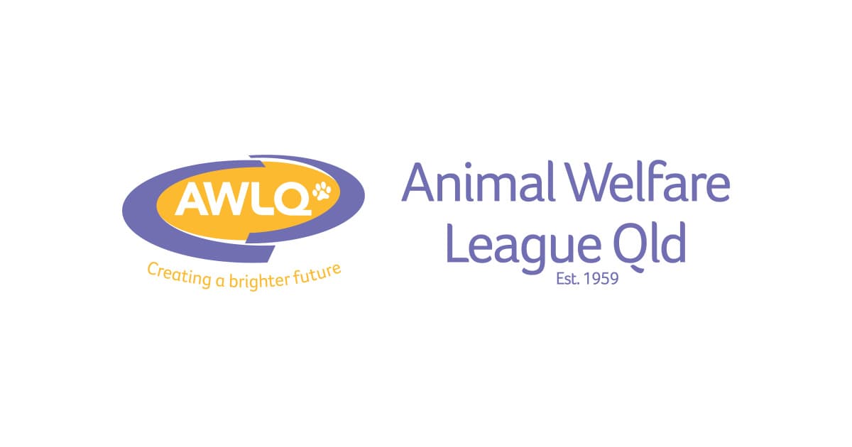 Animal Welfare League Qld logo featuring AWLQ, paw print, and slogan "Creating a brighter future".